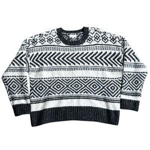 Lucky Brand Fair Isle Black & White Wool Blend Knit Sweater Size XL Womens